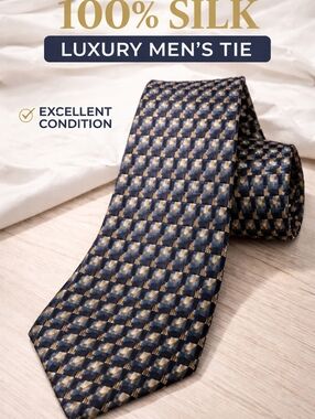 Van Heusen Navy and Gold Geometric Silk Tie